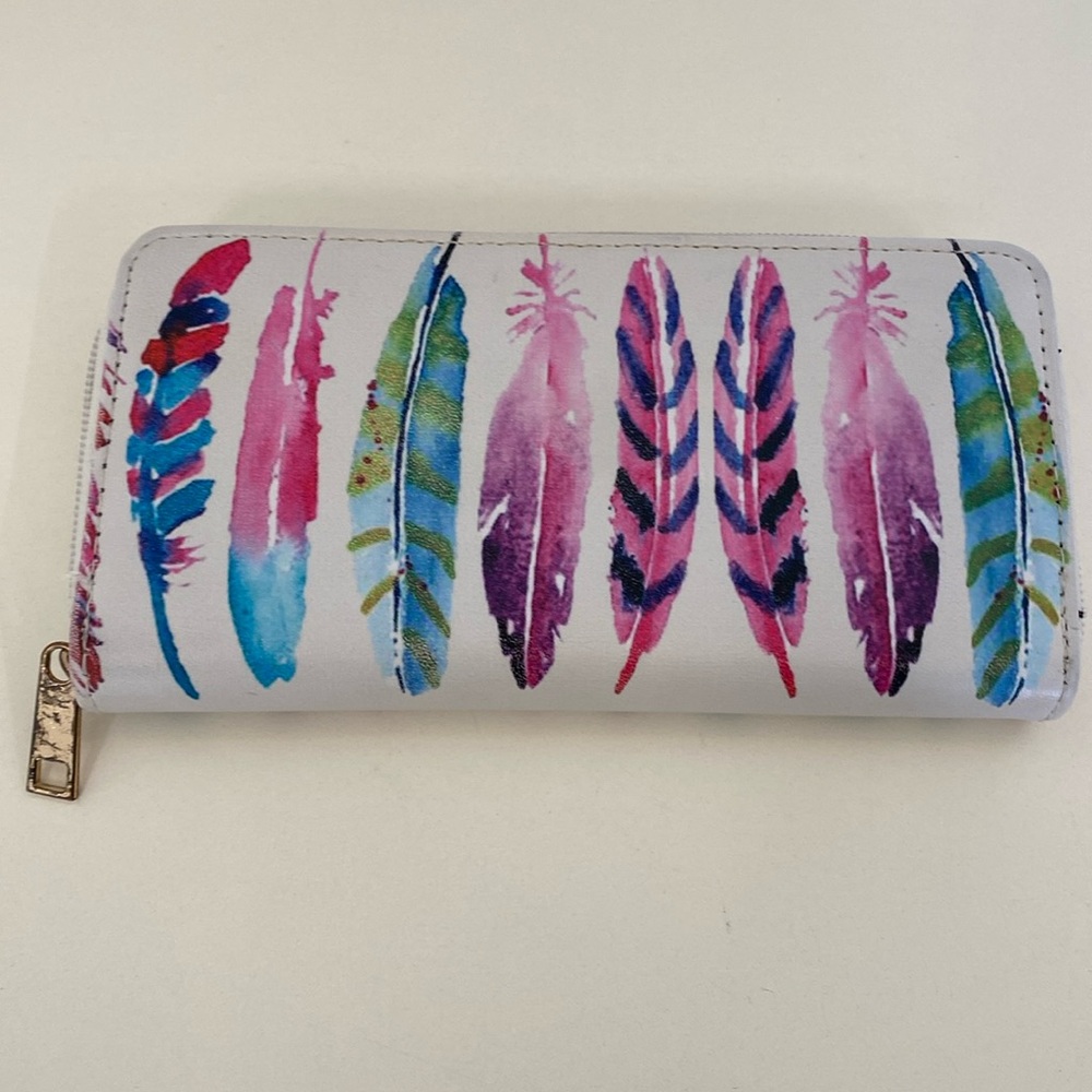 Boho Feathers Zippered Wallet